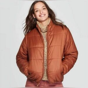 Universal Thread Rust Brown Puffer Jacket with Quilted Design